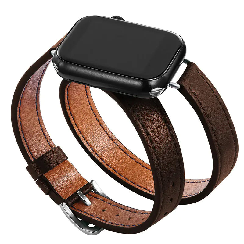 Slim Double Loop Leather Band for Apple Watch 8/7/6/4