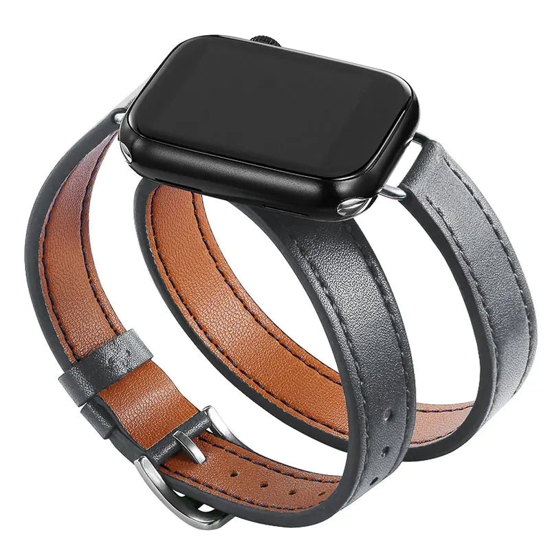 Slim Double Loop Leather Band for Apple Watch 8/7/6/4