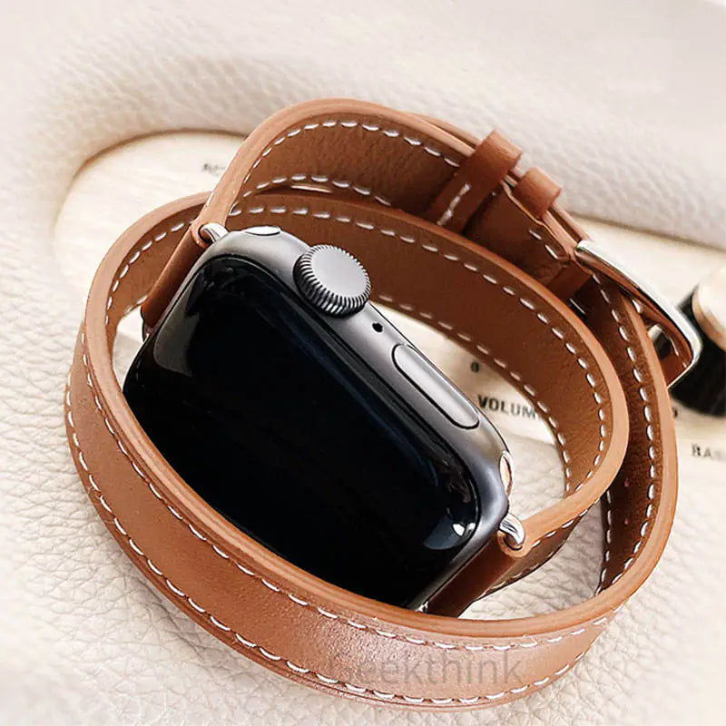 Slim Double Loop Leather Band for Apple Watch 8/7/6/4