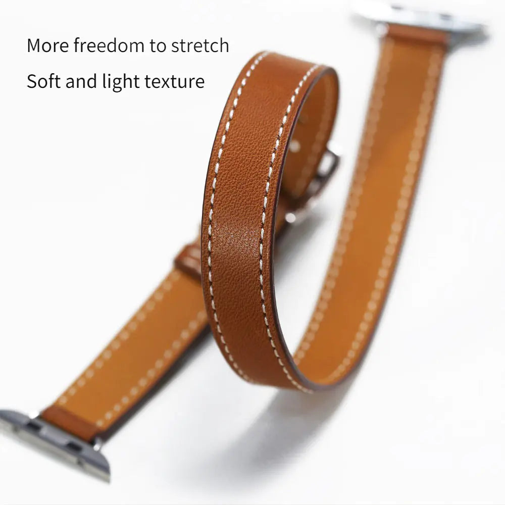 Slim Double Loop Leather Band for Apple Watch 8/7/6/4