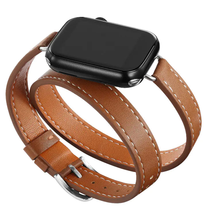 Slim Double Loop Leather Band for Apple Watch 8/7/6/4