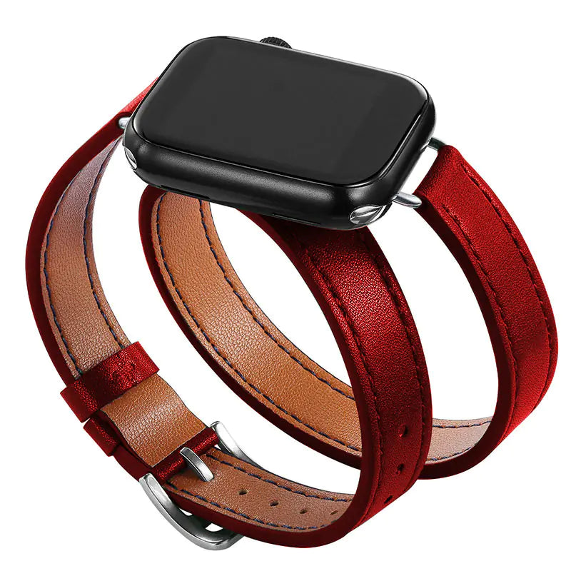 Slim Double Loop Leather Band for Apple Watch 8/7/6/4