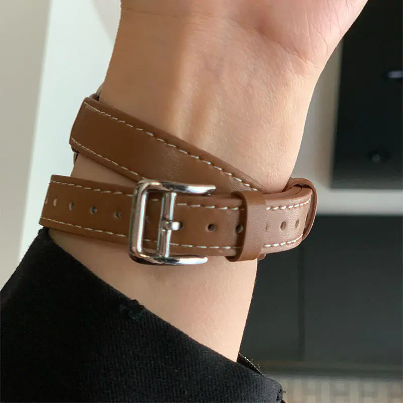 Slim Double Loop Leather Band for Apple Watch 8/7/6/4