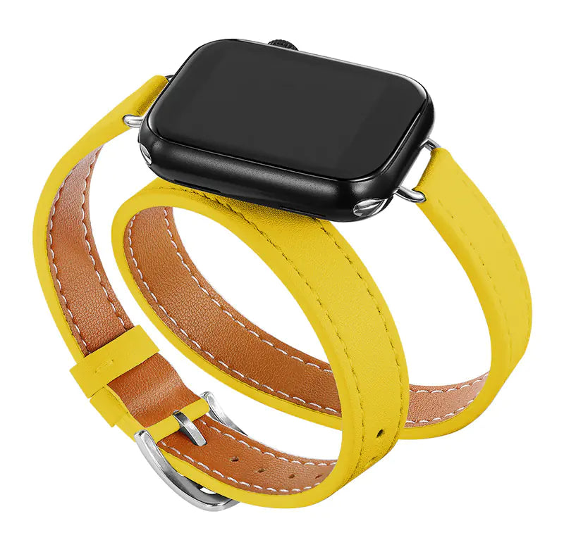 Slim Double Loop Leather Band for Apple Watch 8/7/6/4