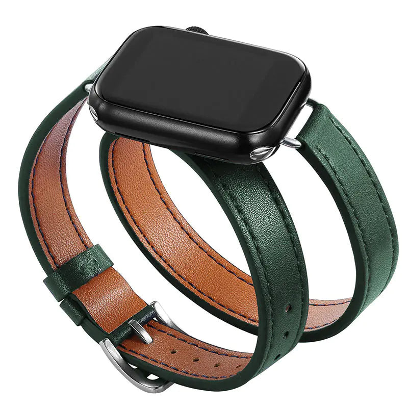 Slim Double Loop Leather Band for Apple Watch 8/7/6/4