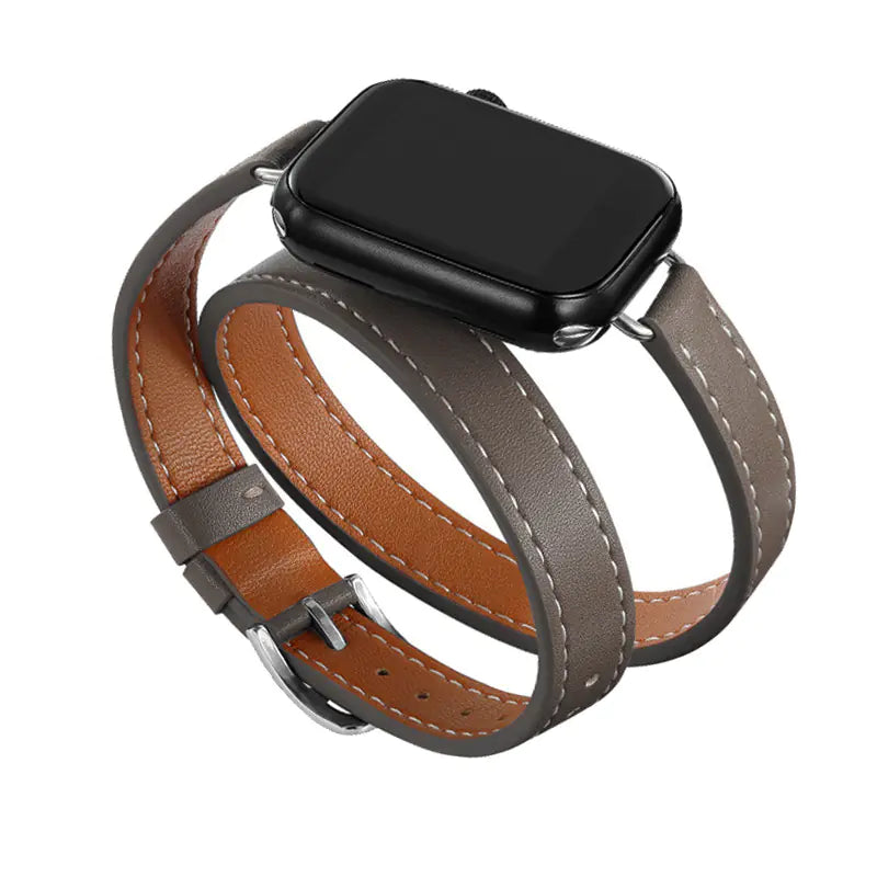 Slim Double Loop Leather Band for Apple Watch 8/7/6/4