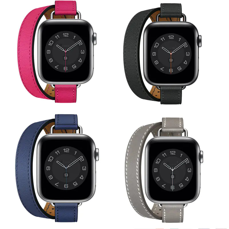 Slim Double Loop Leather Band for Apple Watch 8/7/6/4