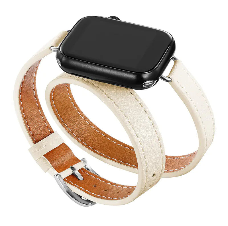 Slim Double Loop Leather Band for Apple Watch 8/7/6/4