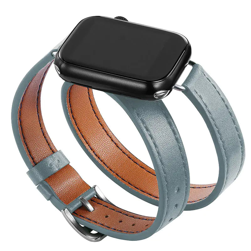 Slim Double Loop Leather Band for Apple Watch 8/7/6/4