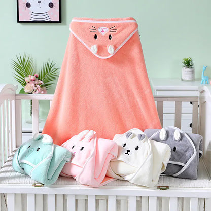 Children's Coral Fleece Towel with Hooded Blanket
