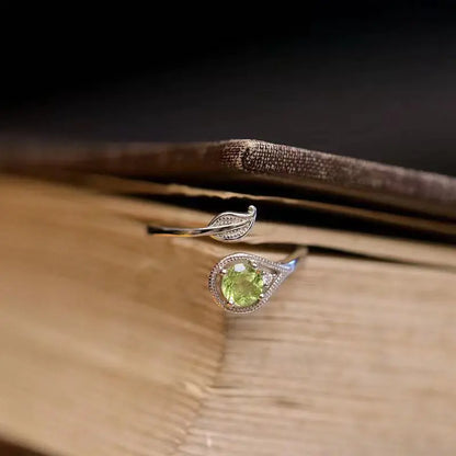 Olivine Green Gem Leaf and Branch Open Ring