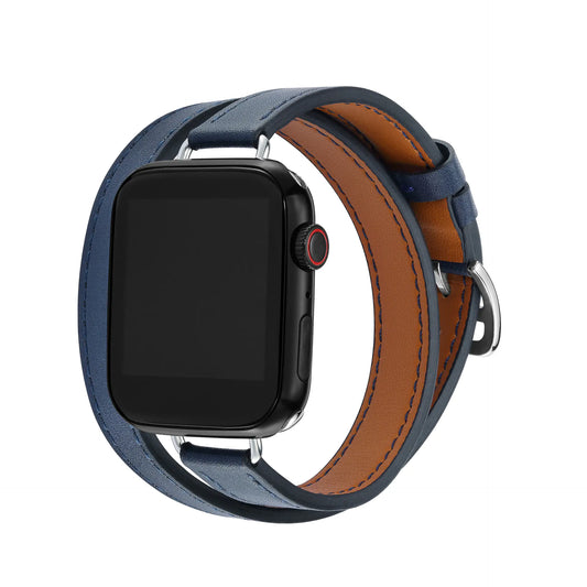 Slim Double Loop Leather Band for Apple Watch 8/7/6/4