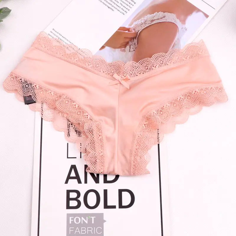 Youthful Triangle Panties with Lace Bow Design