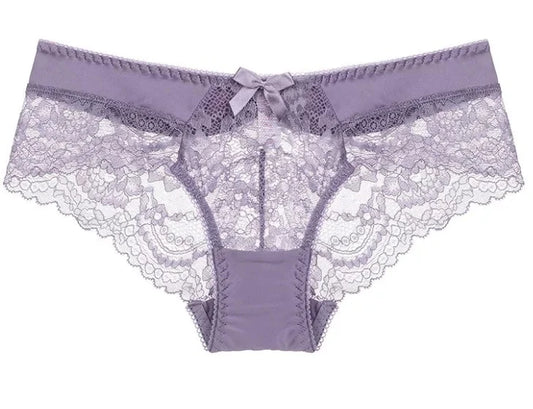 Lace Trim Transparent Mesh Women's Low Waist Panties
