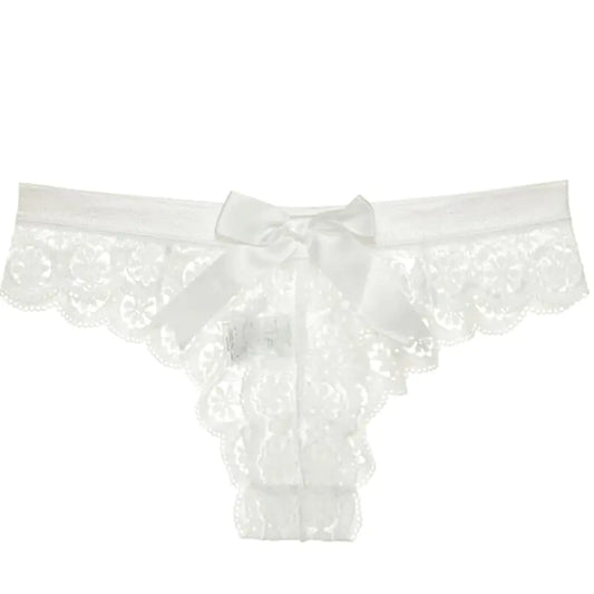Lace Triangle Panties with Bow - Sheer T-Back Design