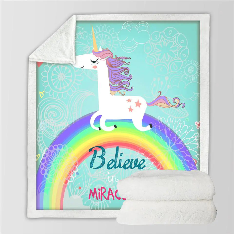 Rainbow Unicorn Blanket, Fleece Throw Blanket