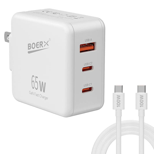 65W Gallium Nitride USB C Charger - Compact USB C Charger Block USB & Type-C 3 Ports Fast Charger USB C Portable Fast Charger for TravelBusinessDaily