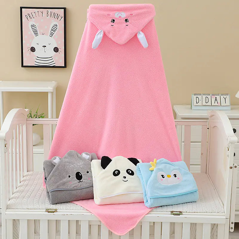 Children's Coral Fleece Towel with Hooded Blanket