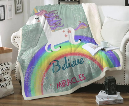 Rainbow Unicorn Blanket, Fleece Throw Blanket