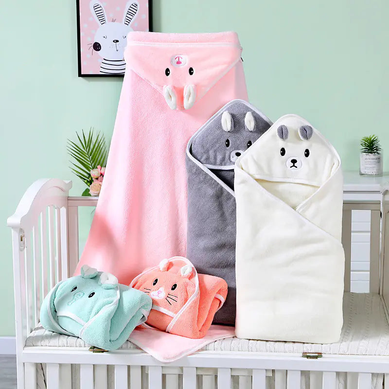 Children's Coral Fleece Towel with Hooded Blanket
